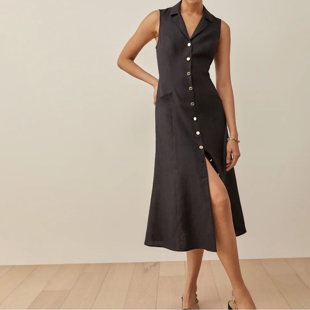 Reformation Greene Linen Dress Black - Size 2